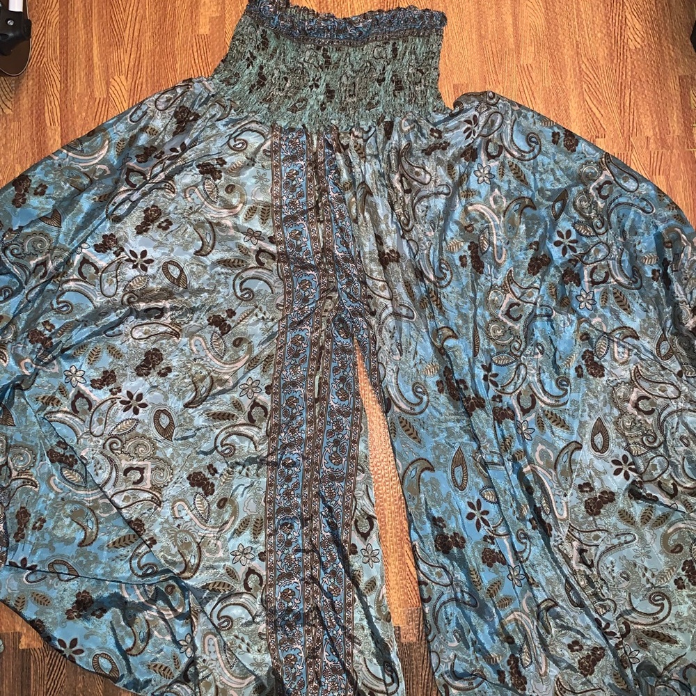 Bohemian Blue Paisley Wide-Leg Pants
